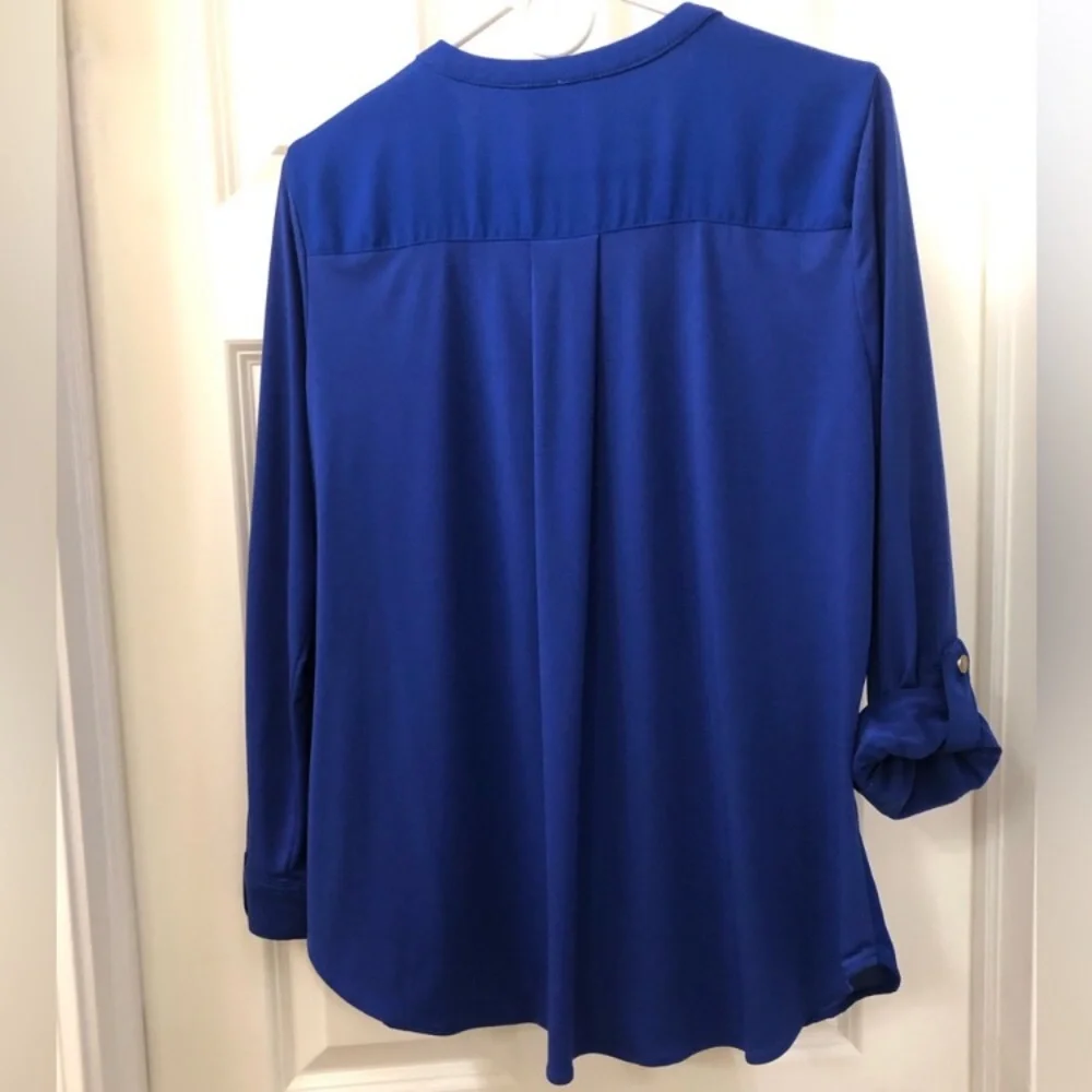 NWOT Nygard blue lace up long sleeve blouse top Sz PM - Picture 3 of 3